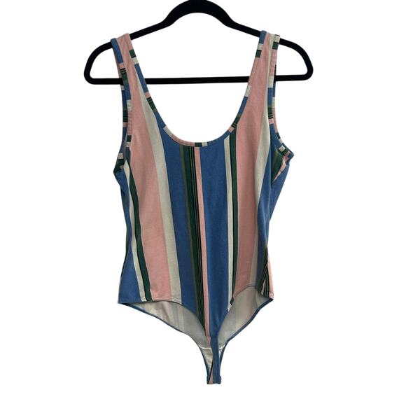 GUESS Striped Logo Snap Bodysuit M Retro Y2K Pastel Sporty Coquette Streetwear - Picture 3 of 8